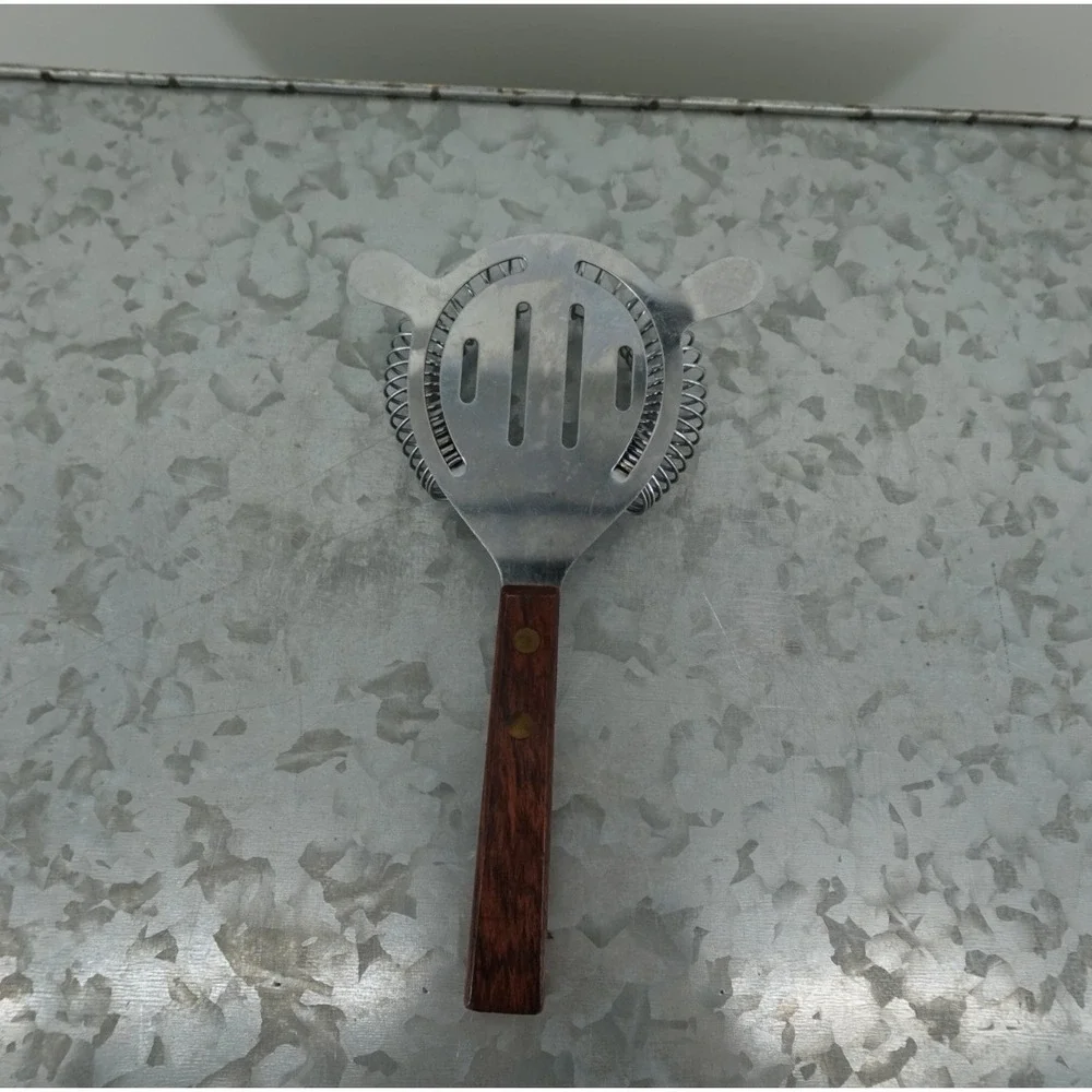 Vintage Hawthorne Cocktail Strainer Stainless Steel Wood‎ Handle Japan Barware